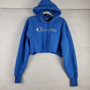 Champion Women's M Reverse Weave Cropped Hoodie Sweatshirt Bright Blue Boxy